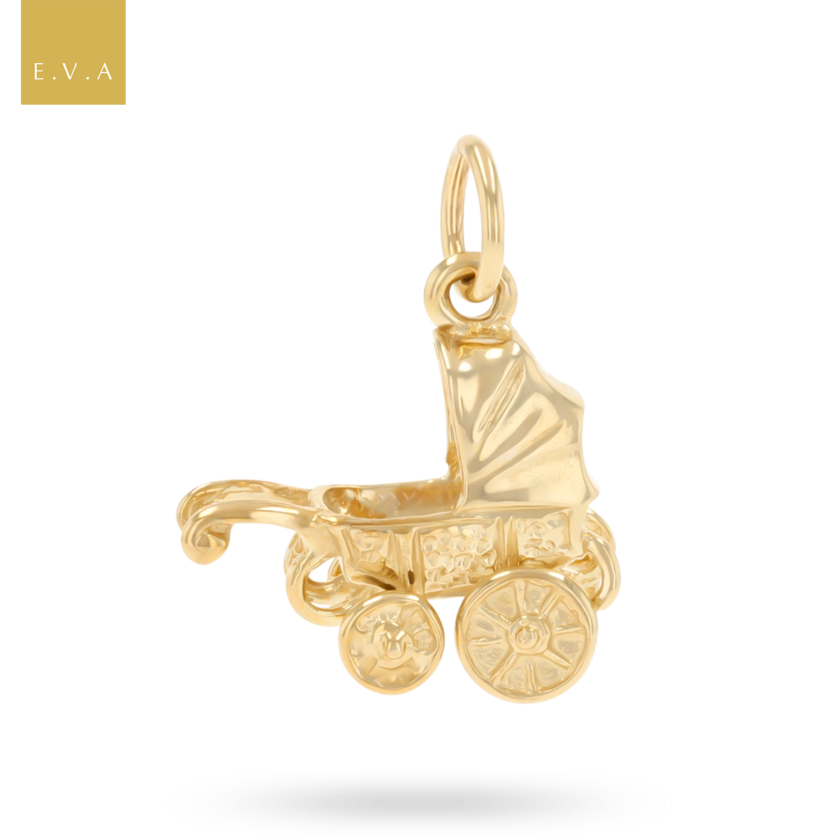 9ct Yellow Gold Small Moveable Pram Charm