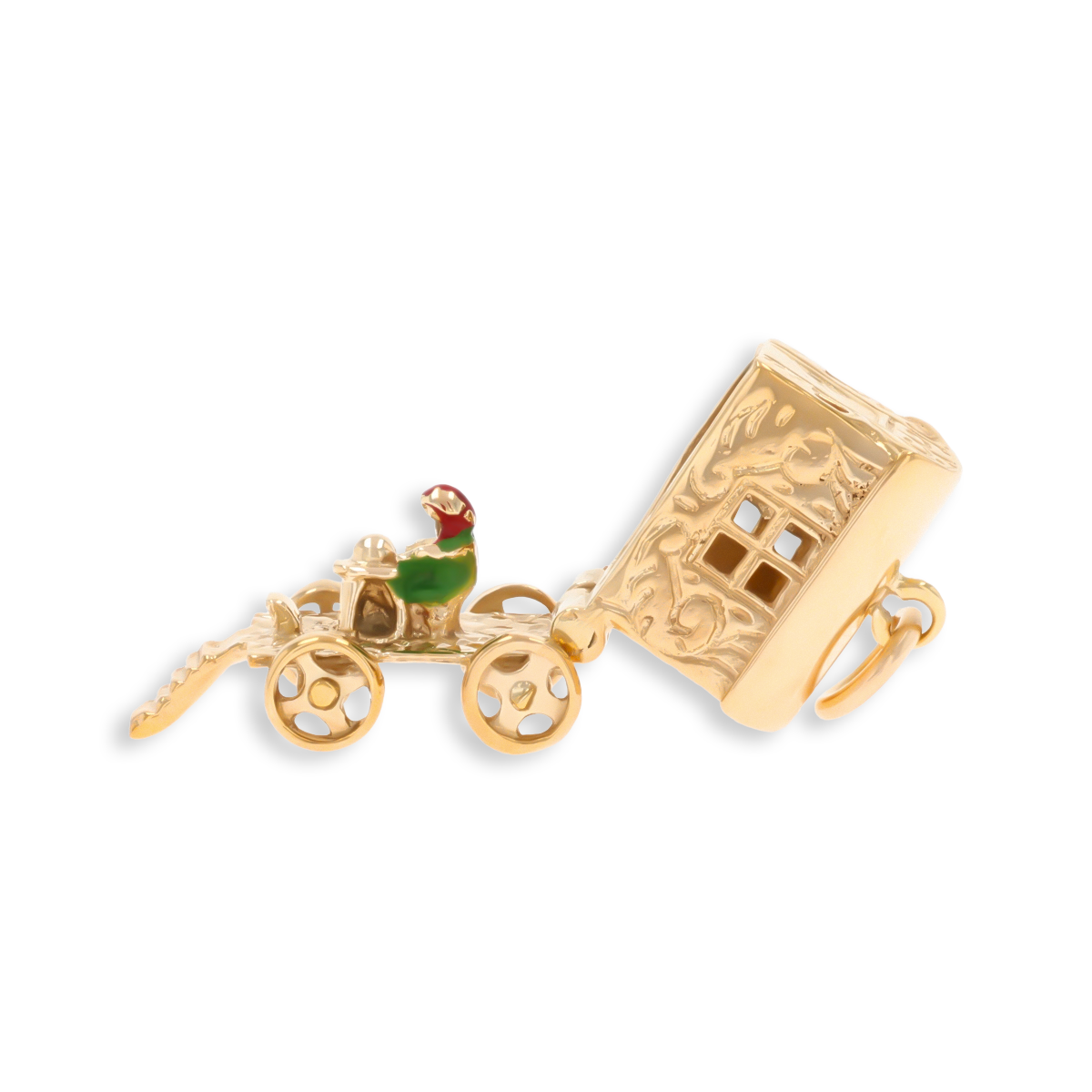 9ct Yellow Gold Gypsy Fortune Teller Wagon with Enamel Opening Charm