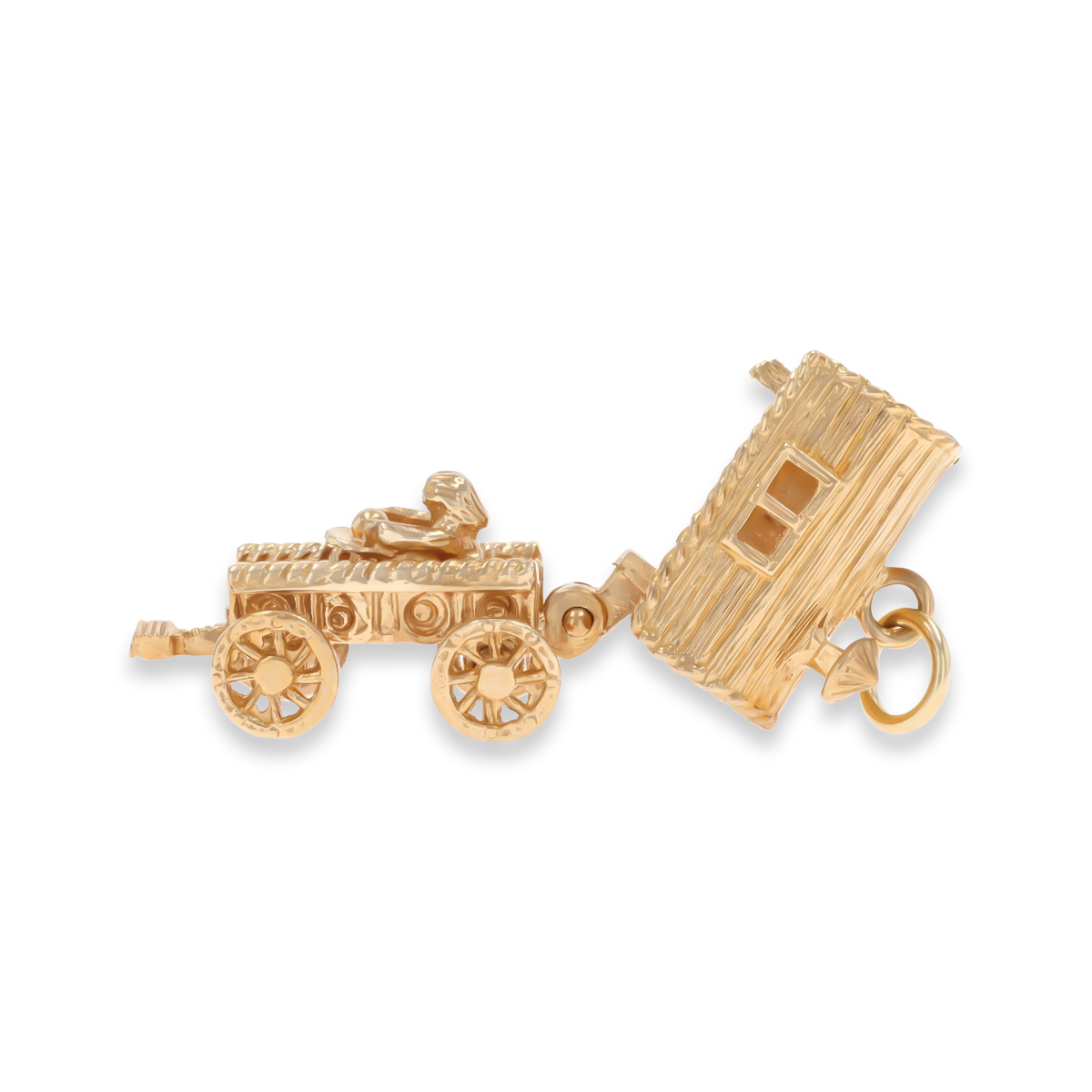 9ct Yellow Gold Large Gypsy Fortune Teller Wagon Opening Charm