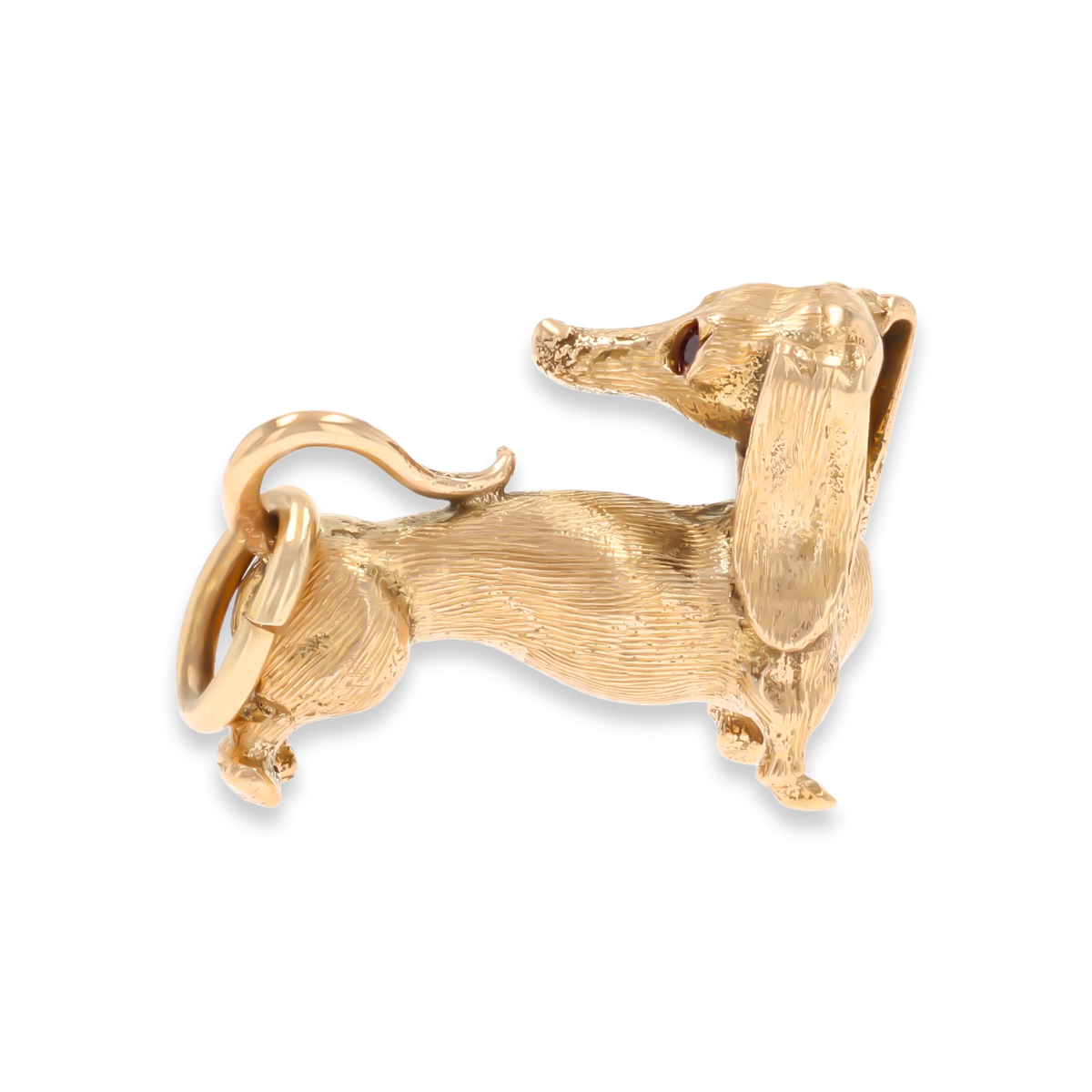 9ct Yellow Gold Dachshund Sausage Dog With Ruby Eyes Charm