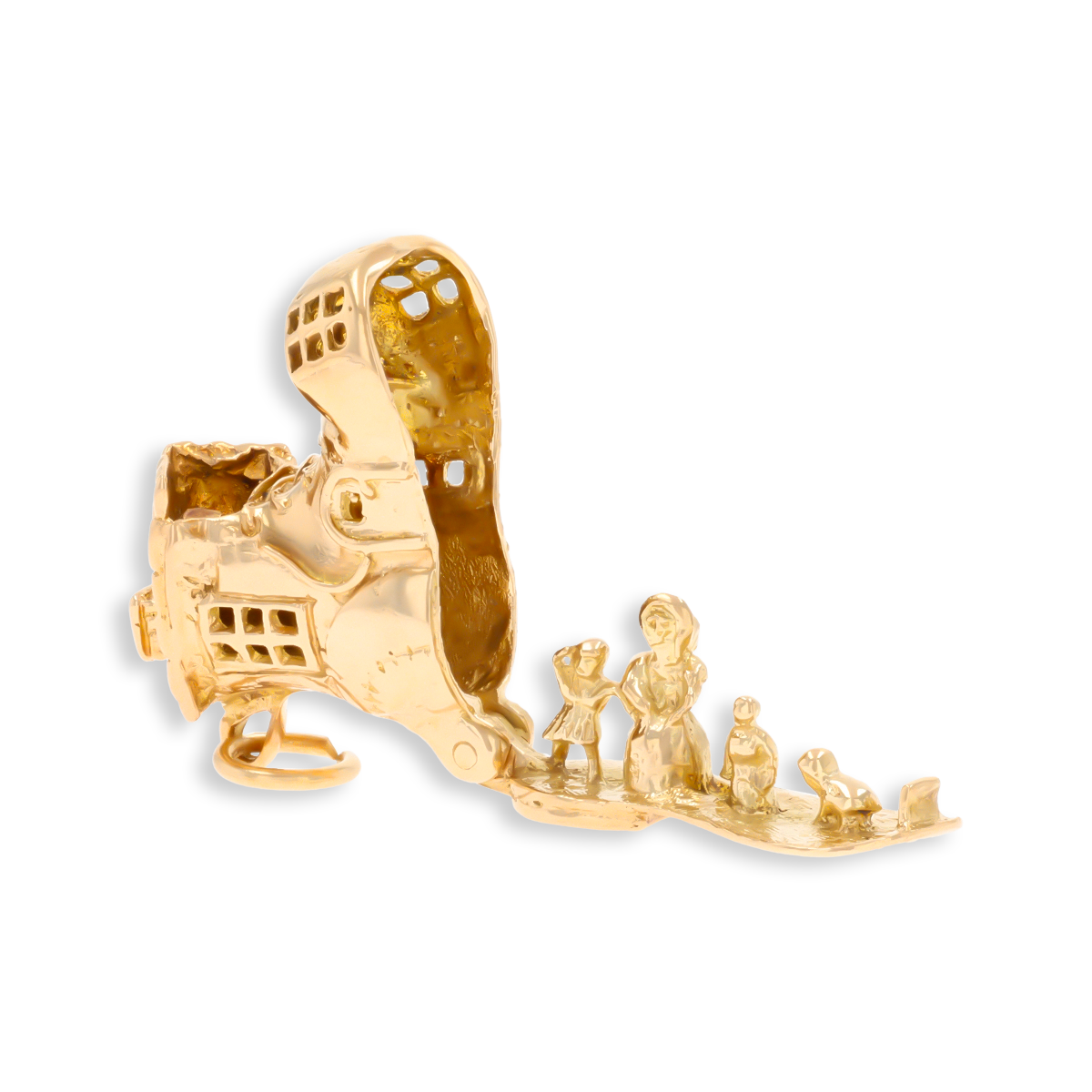 9ct Yellow Gold Old Woman in Shoe With 3 Children Opening Charm