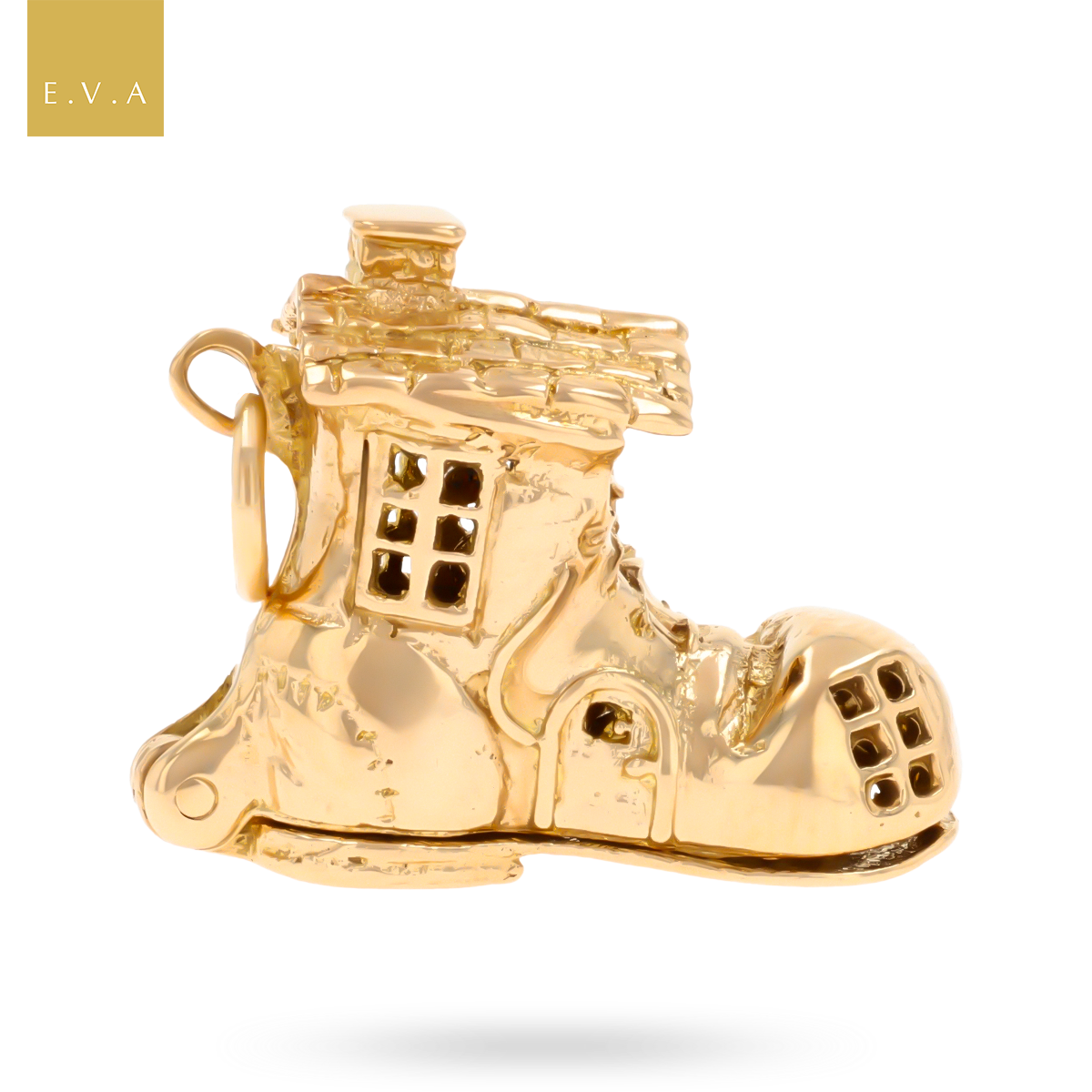 9ct Yellow Gold Old Woman in Shoe With 3 Children Opening Charm