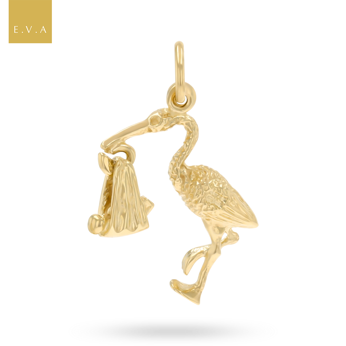 9ct Yellow Gold Stork & Baby Charm