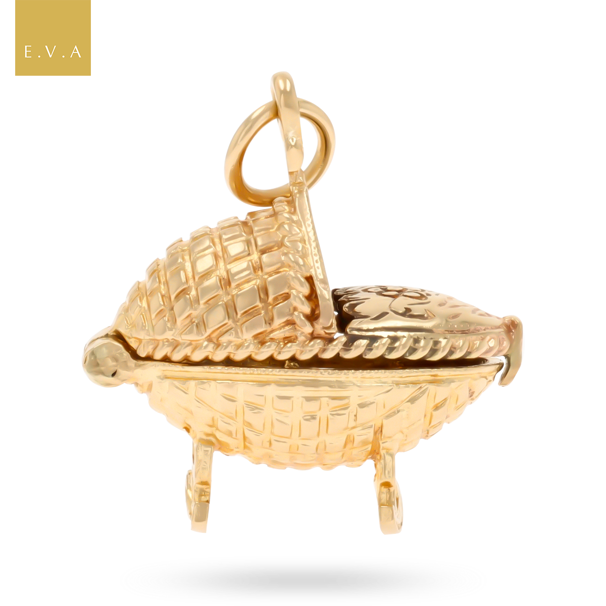 9ct Yellow Gold Baby Boy in Moses Rocking Basket Charm