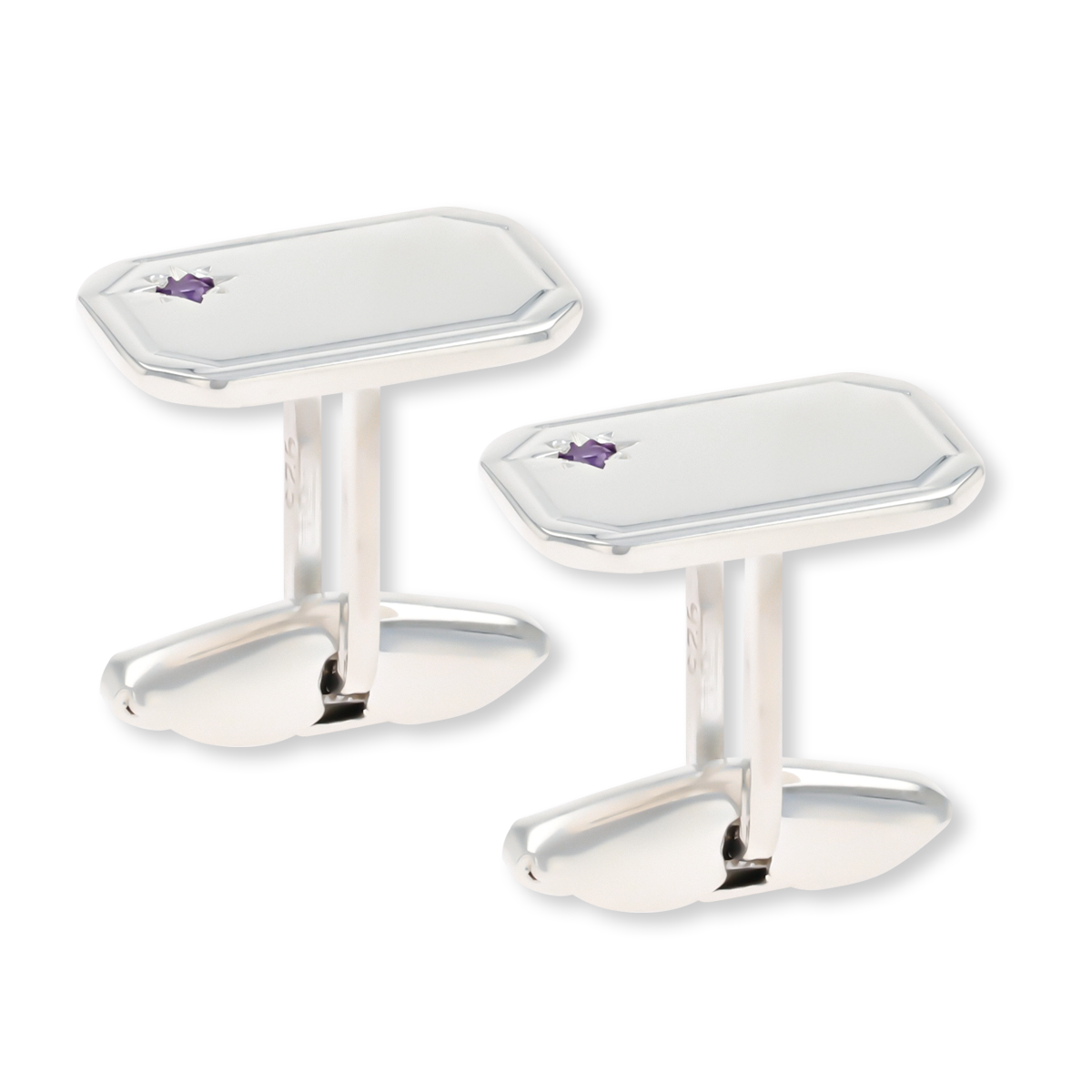Sterling Silver Amethyst Set Octagonal Cufflinks