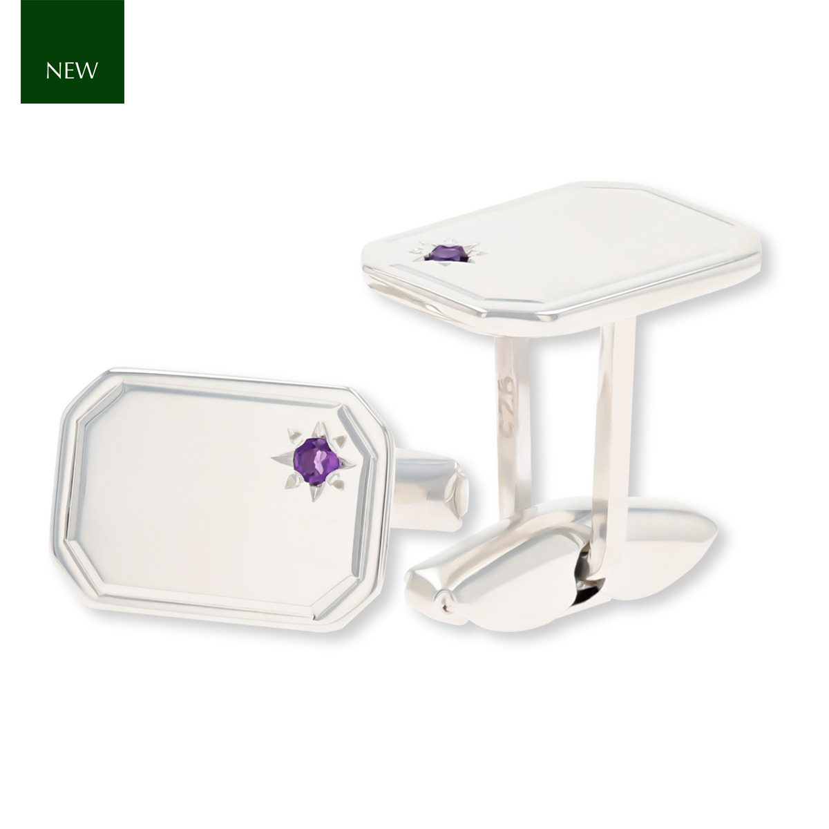 Sterling Silver Amethyst Set Octagonal Cufflinks