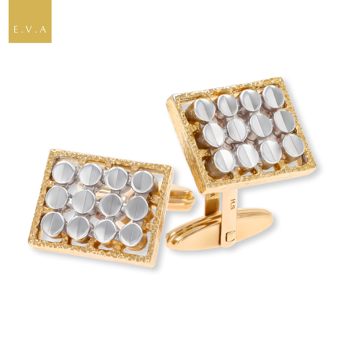 9ct Two Colour Gold Patterned Rectangle Cufflinks