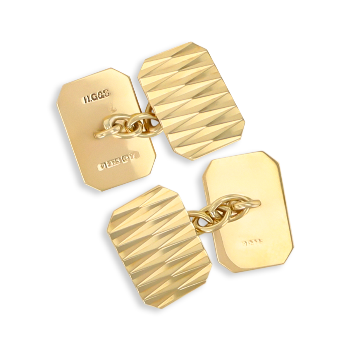 9ct Yellow Gold Plain & Diamond Cut Octagonal Cufflinks