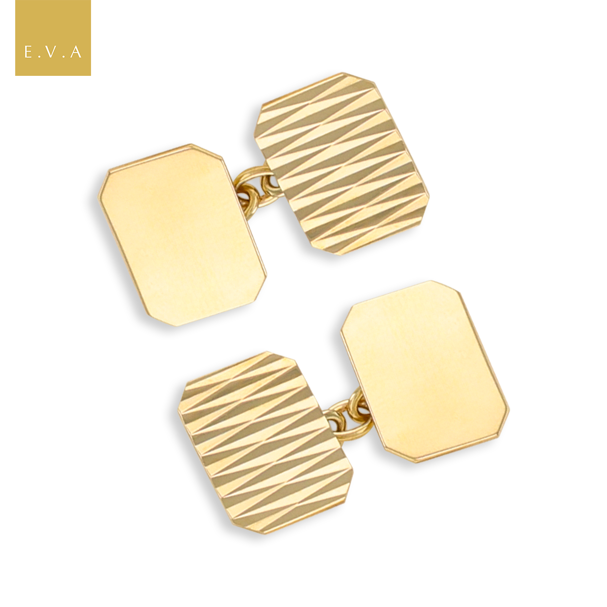 9ct Yellow Gold Plain & Diamond Cut Octagonal Cufflinks