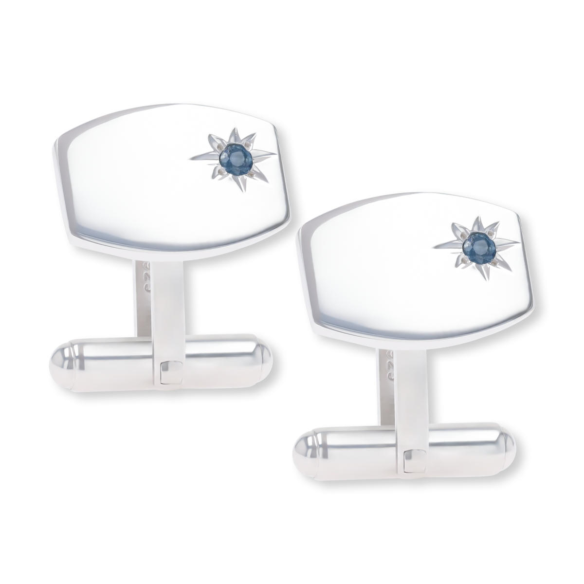 Sterling Silver Sapphire Set Barrel Shaped Cufflinks