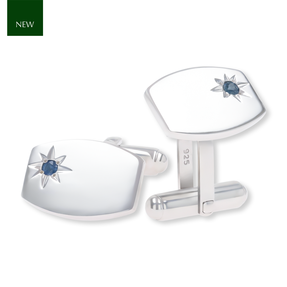 Sterling Silver Sapphire Set Barrel Shaped Cufflinks