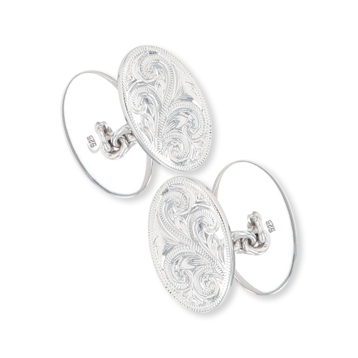 Sterling Silver Engraved Oval Chain Link Cufflinks