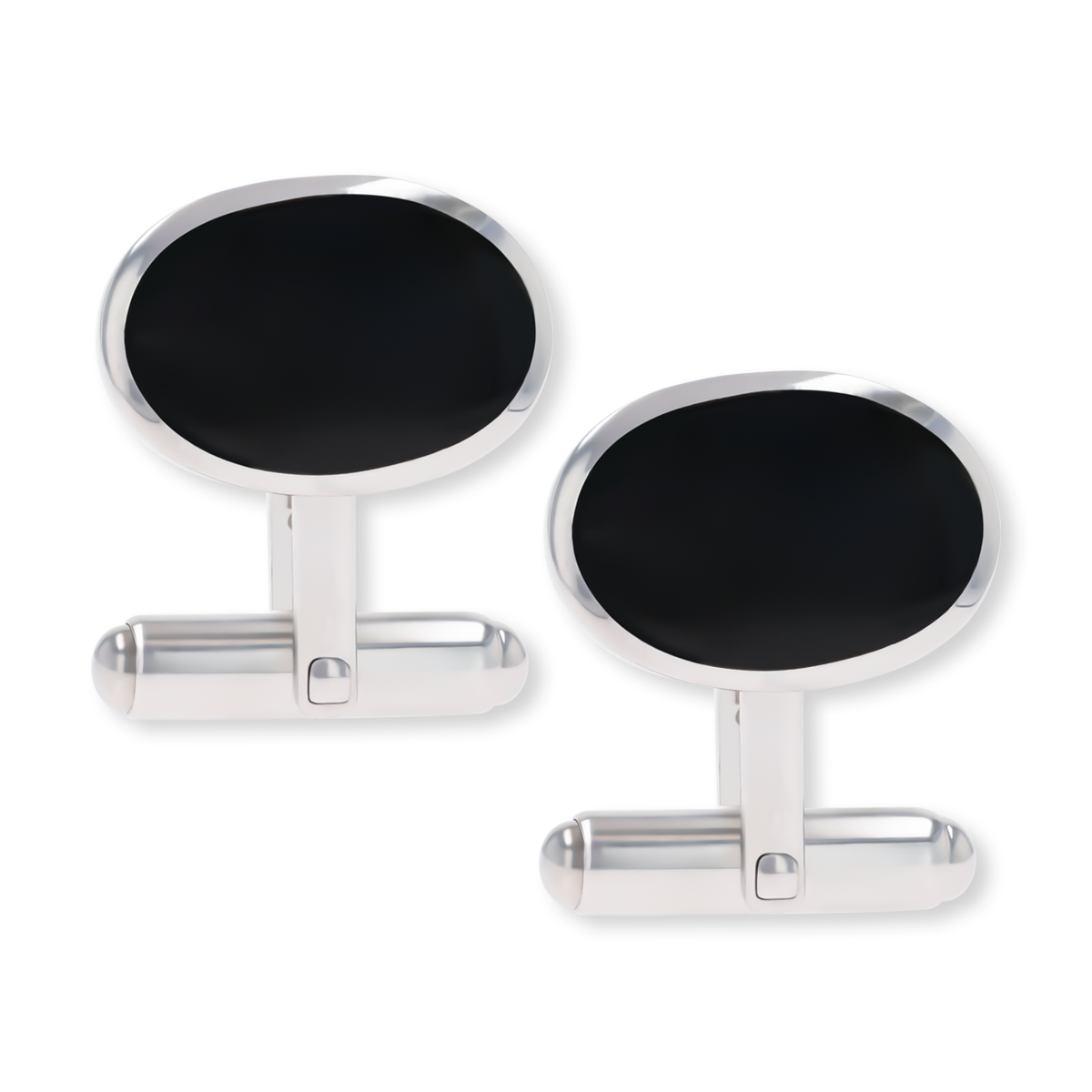 Sterling Silver Black Onyx Oval Shaped Cufflinks