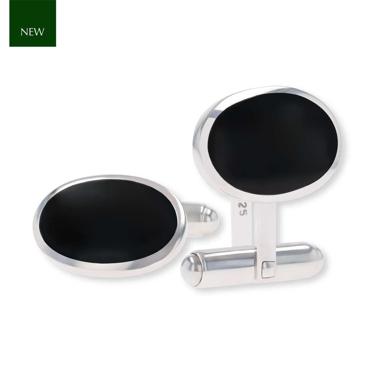 Sterling Silver Black Onyx Oval Shaped Cufflinks