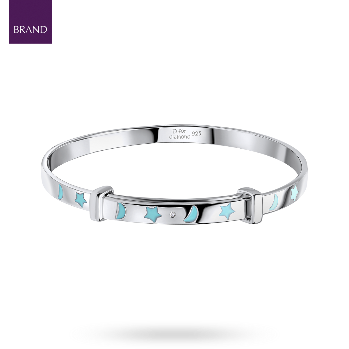 Recycled Sterling Silver Glow in the Dark Star & Moon Bangle with Diamond