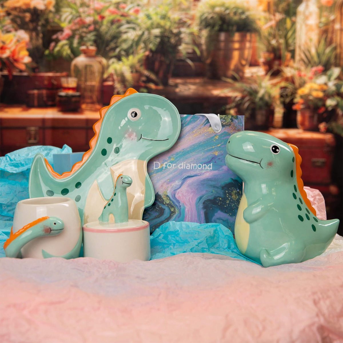 Ceramic Green Dinosaur Money Box