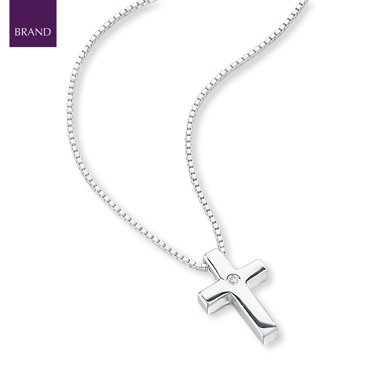 Sterling Silver Diamond Medium Cross Pendant With Chain