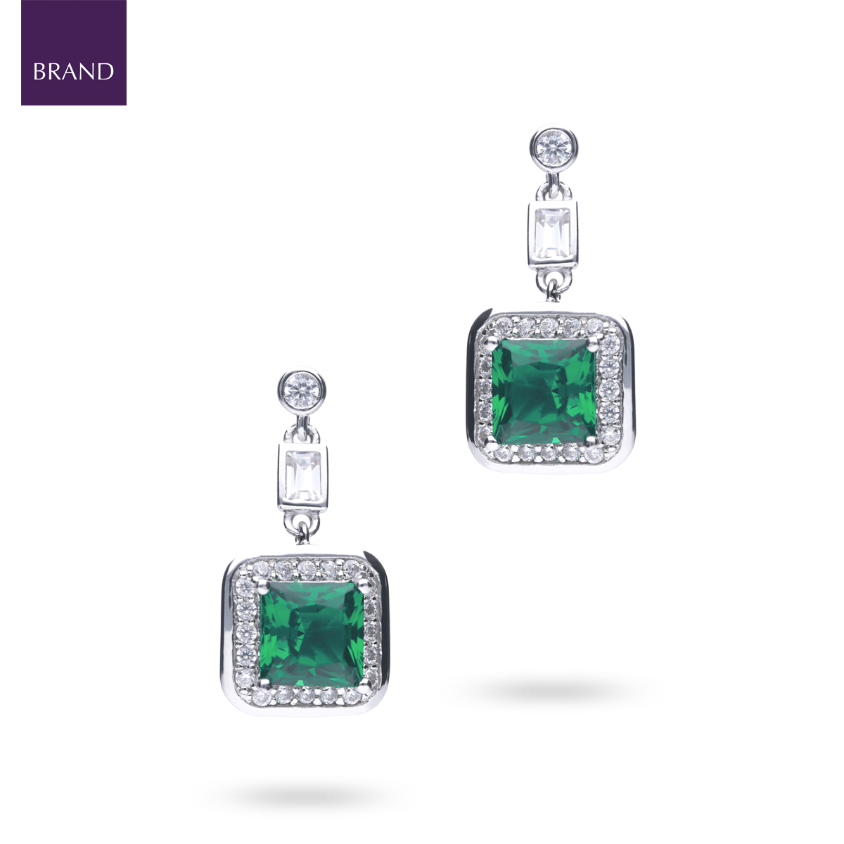 Sterling Silver Art Deco Style Green Cubic Zirconia Pave Set Drop Earrings