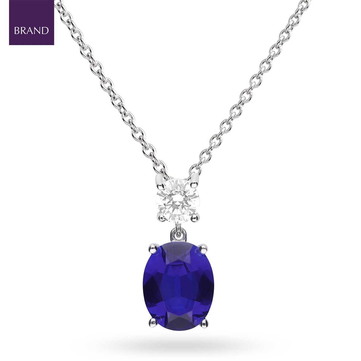 Sterling Silver Oval Shaped Blue Cubic Zirconia Drop Pendant & Chain