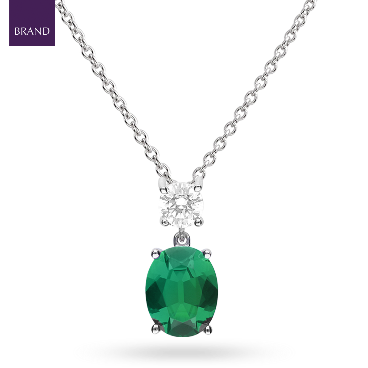 Sterling Silver Oval Shaped Green Cubic Zirconia Drop Pendant & Chain