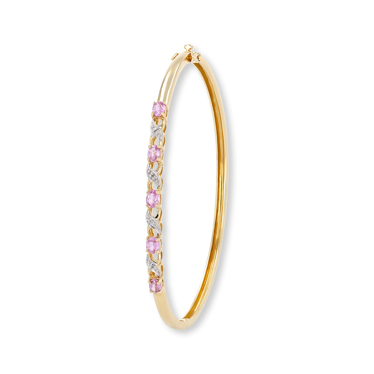9ct Yellow Gold Pink Sapphire & Diamond Kiss Bangle