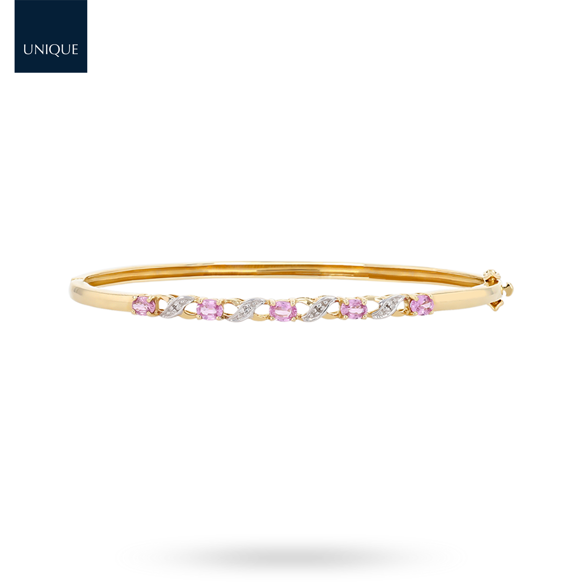 9ct Yellow Gold Pink Sapphire & Diamond Kiss Bangle