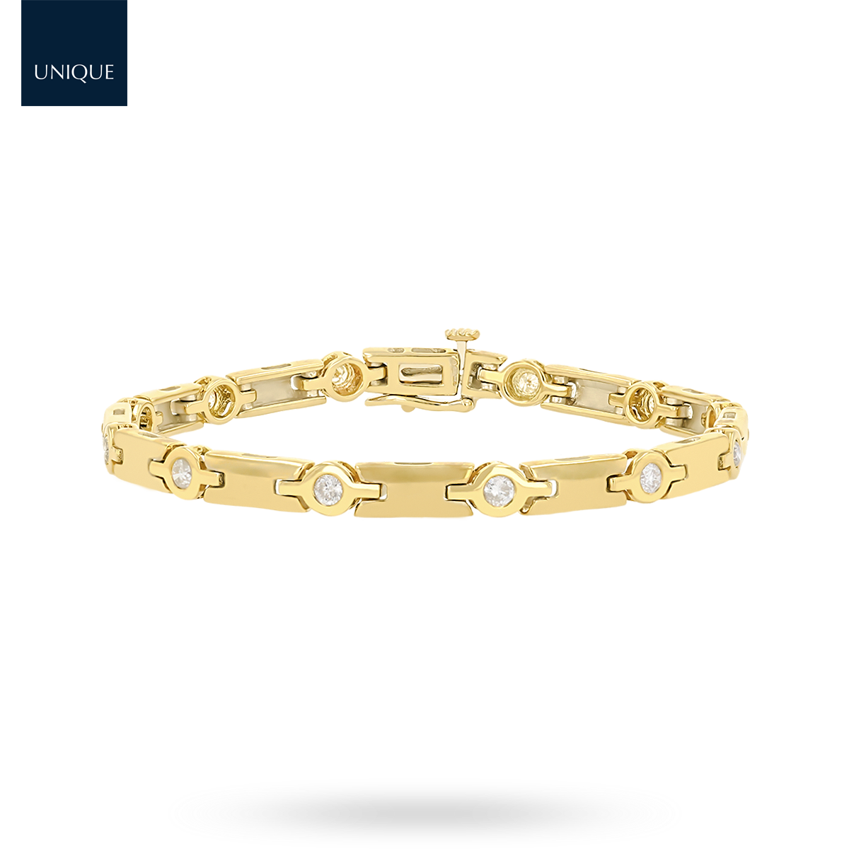 9ct Yellow Gold Diamond Bezel Set Round Link & Bar Bracelet