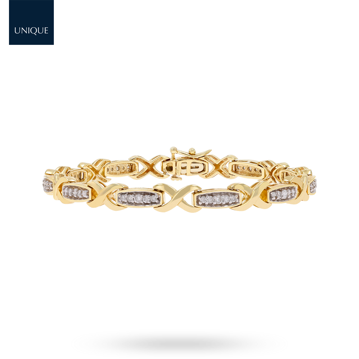 9ct Yellow Gold Diamond Set Log & Kiss Link Bracelet