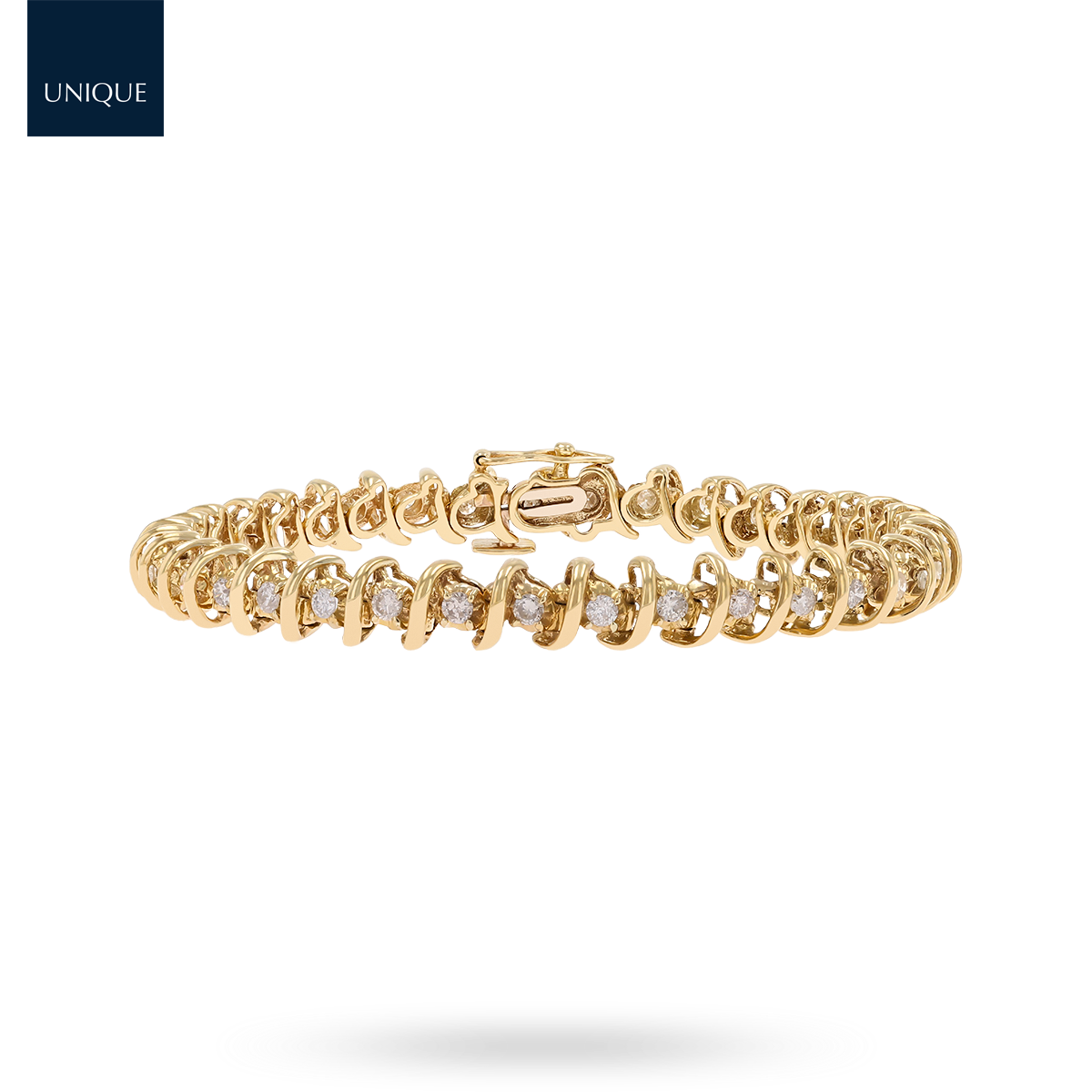 9ct Yellow Gold Diamond Set Spiral Tennis Bracelet