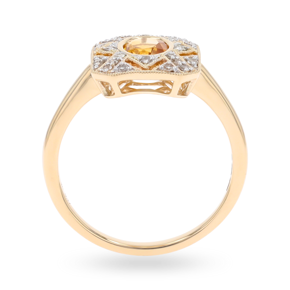 9ct Yellow Gold Citrine & Diamond Tablet Cluster Ring