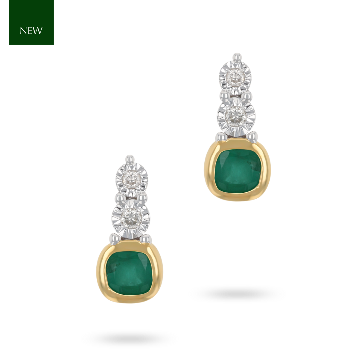 9ct Yellow Gold Emerald & Diamond Drop Stud Earrings