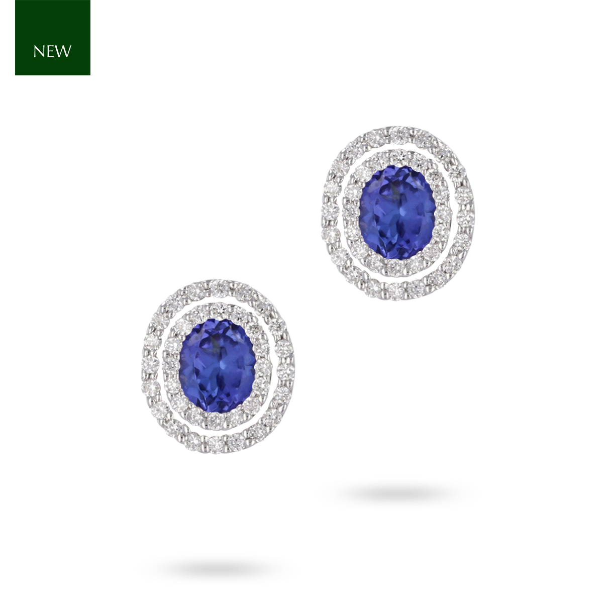 9ct White Gold Oval Tanzanite & Diamond Double Halo Stud Earrings