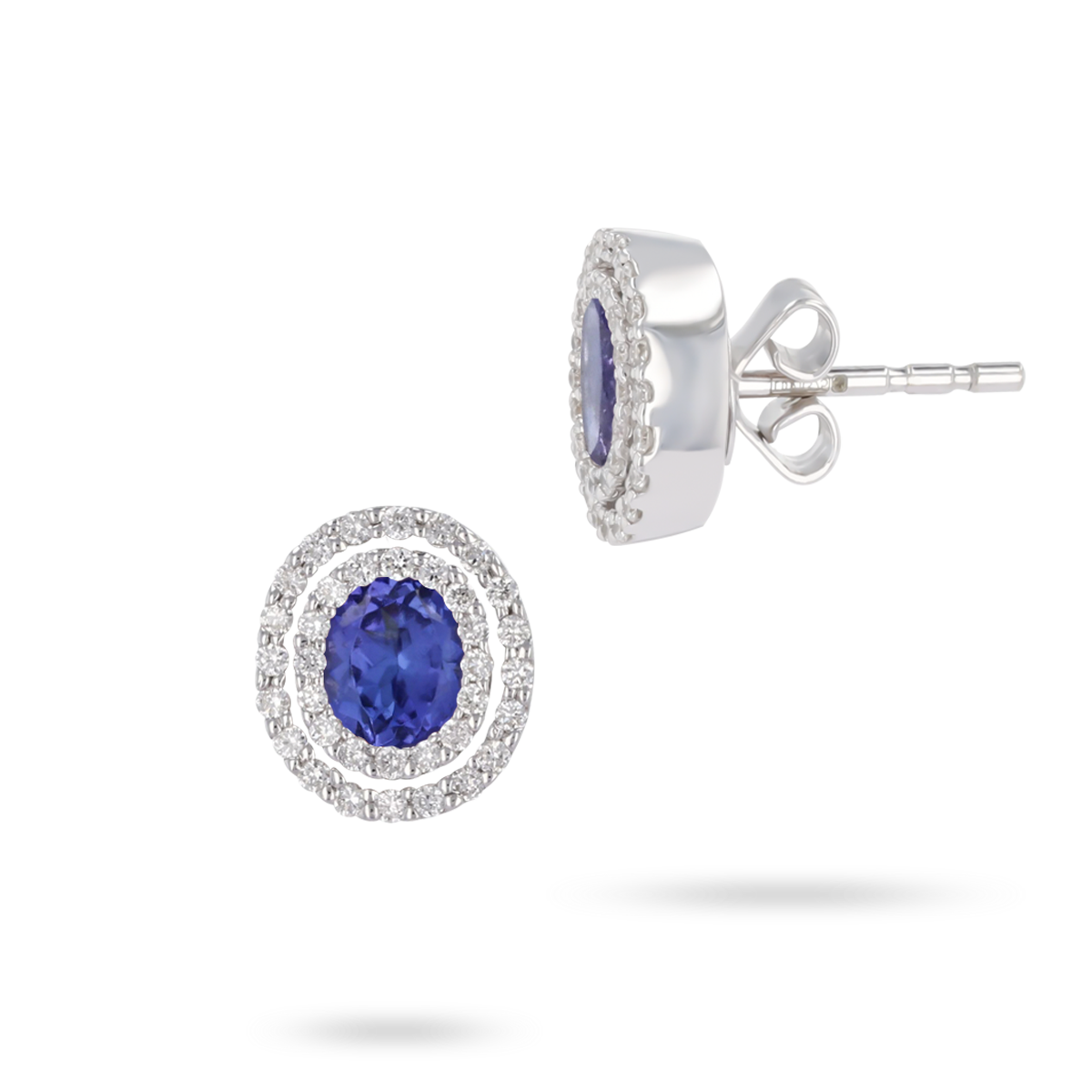 9ct White Gold Oval Tanzanite & Diamond Double Halo Stud Earrings