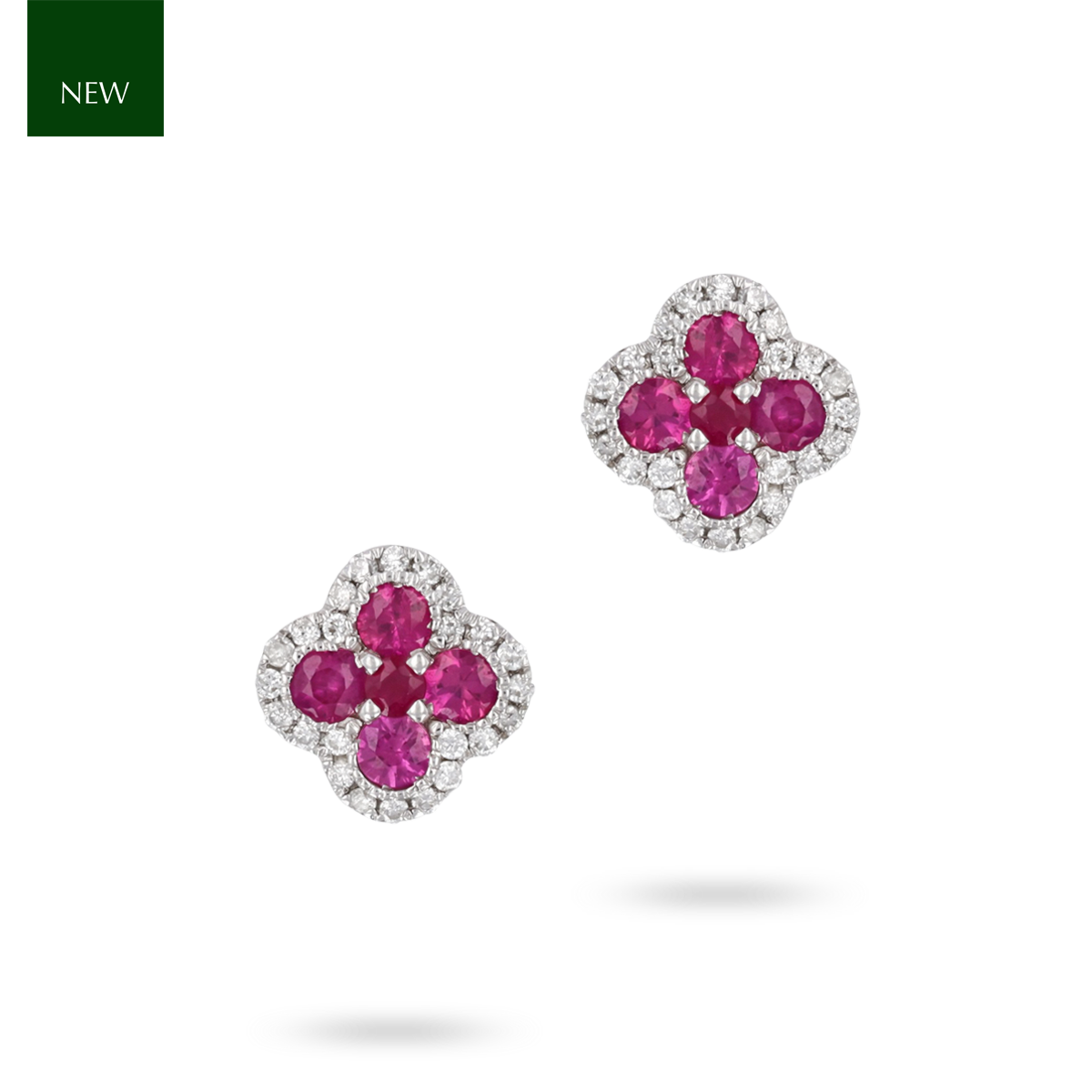 9ct White Gold Ruby & Diamond Quatrefoil Stud Earrings