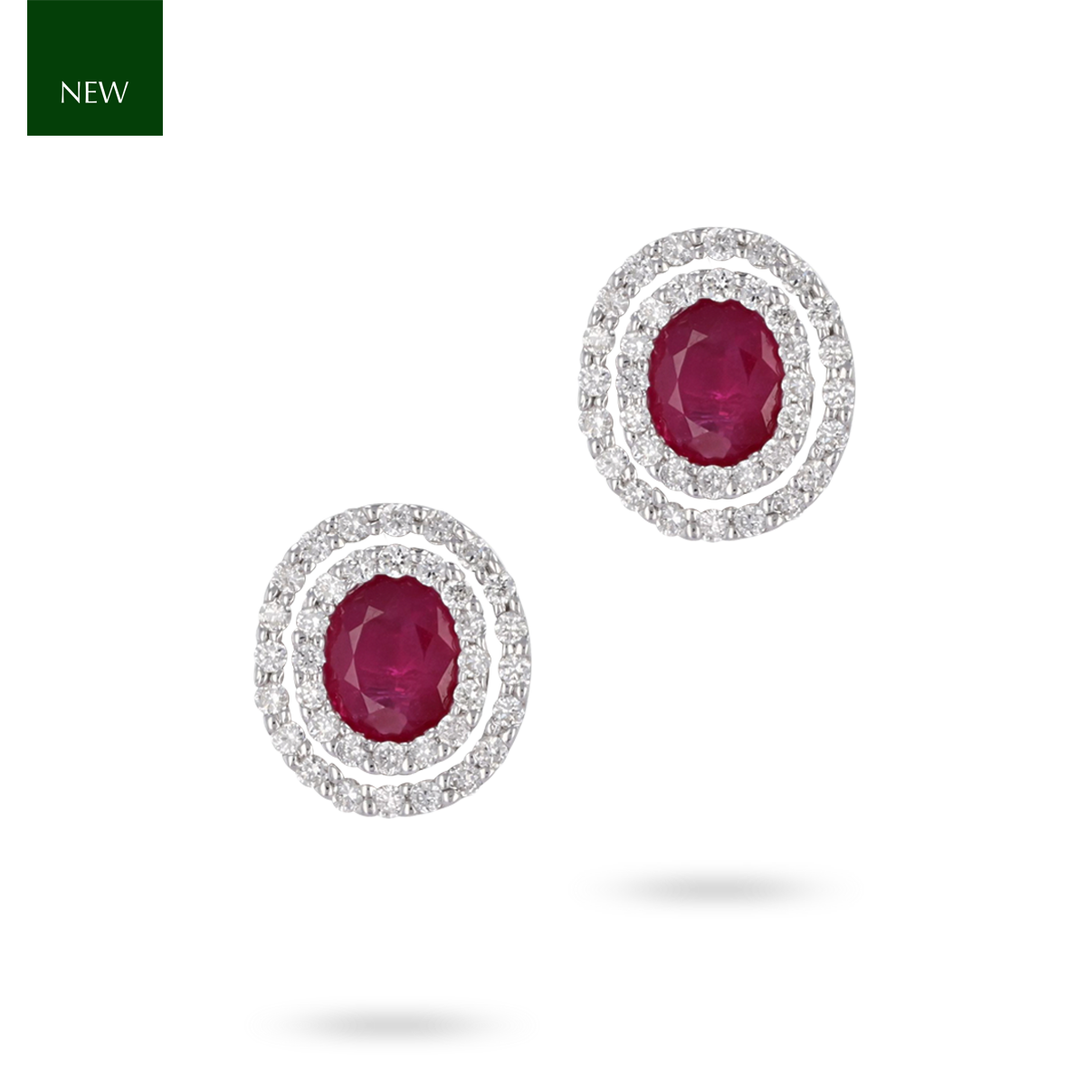 9ct White Gold Oval Ruby & Diamond Double Halo Stud Earrings