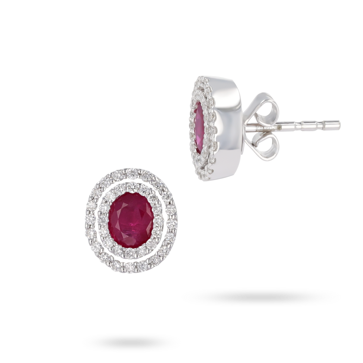 9ct White Gold Oval Ruby & Diamond Double Halo Stud Earrings
