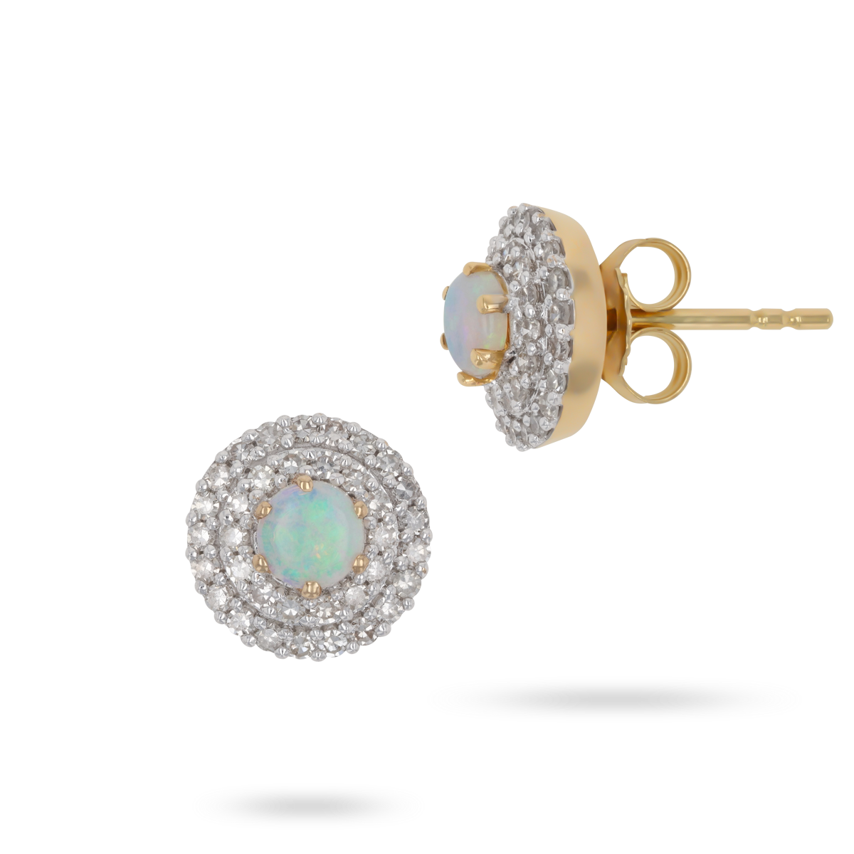 9ct Yellow Gold Opal & Diamond Double Halo Stud Earrings