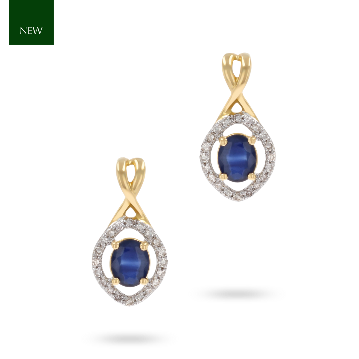 9ct Yellow Gold Kiss Sapphire & Diamond Halo Drop Earrings