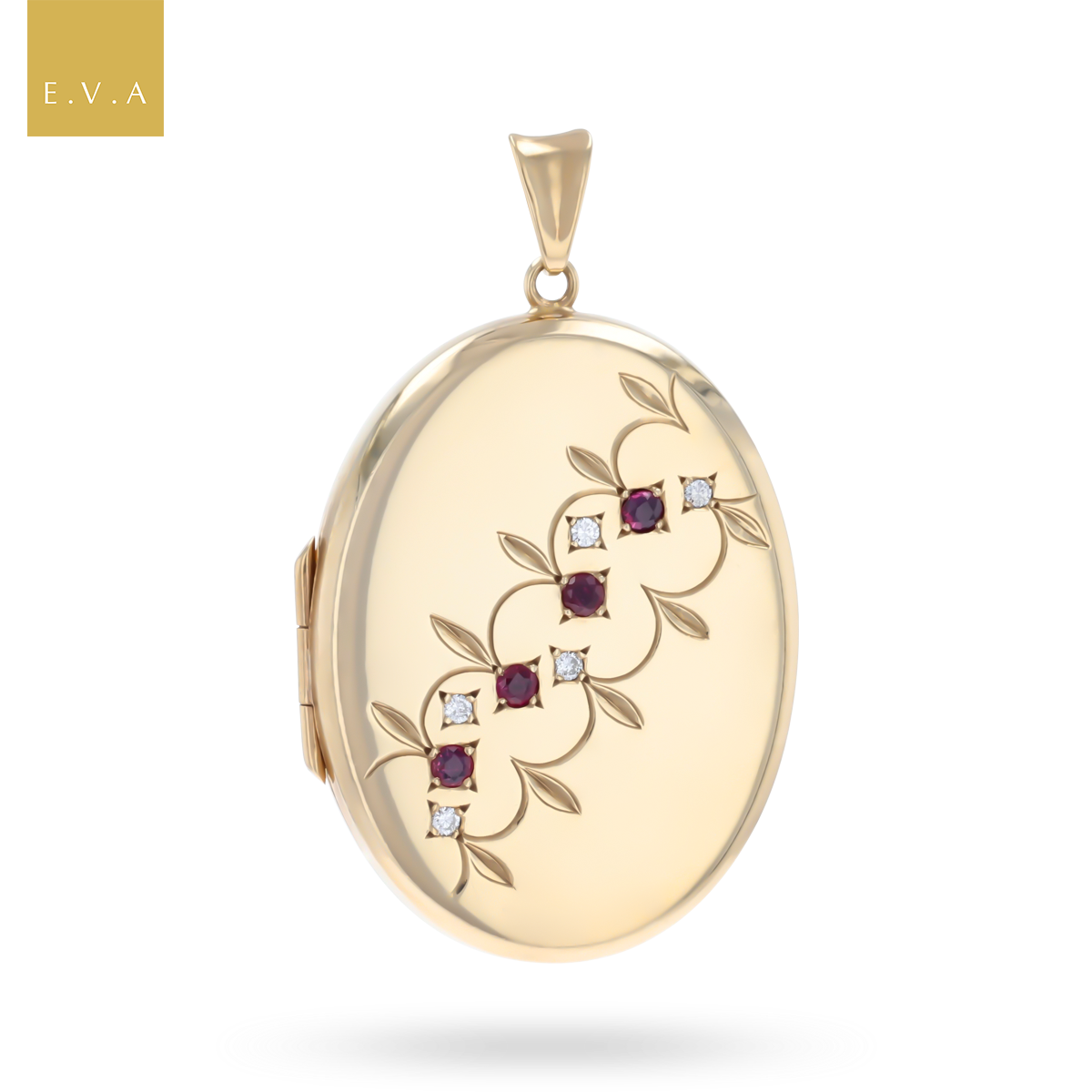 9ct Yellow Gold Ruby & Diamond Set Locket