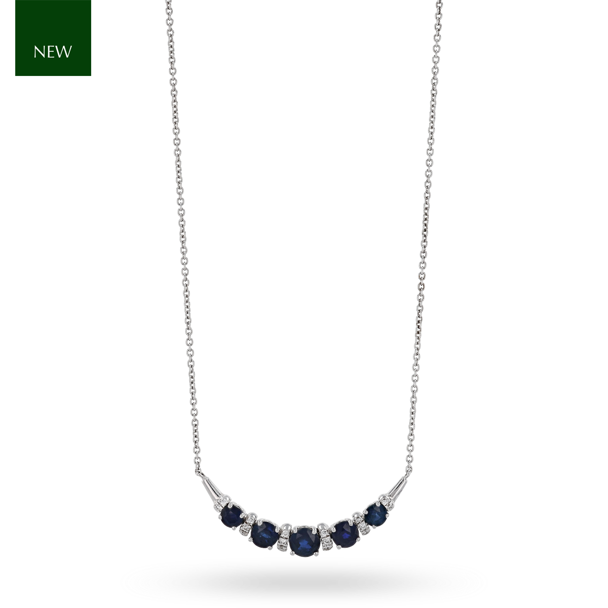 9ct White Gold Sapphire & Diamond Crescent Necklace