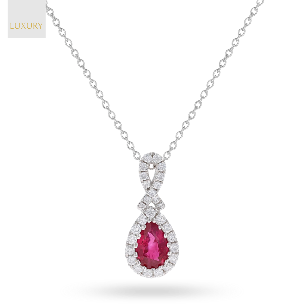 18ct White Gold Kiss Ruby & Diamond Pendant & Chain