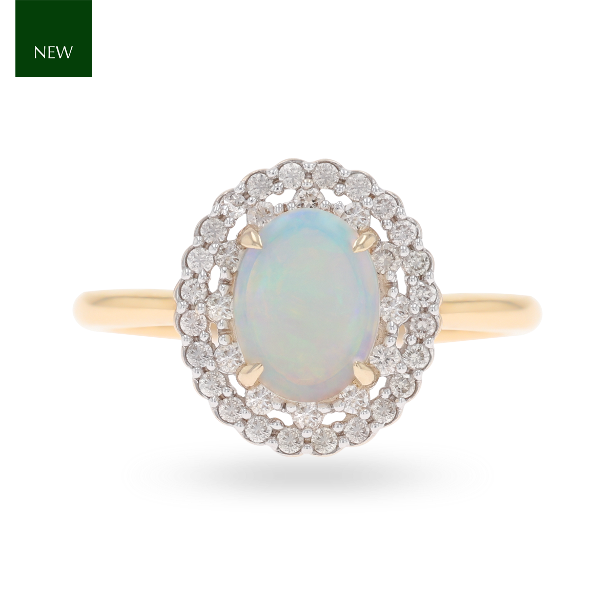 9ct Yellow Gold Oval Opal & Diamond Cluster Ring