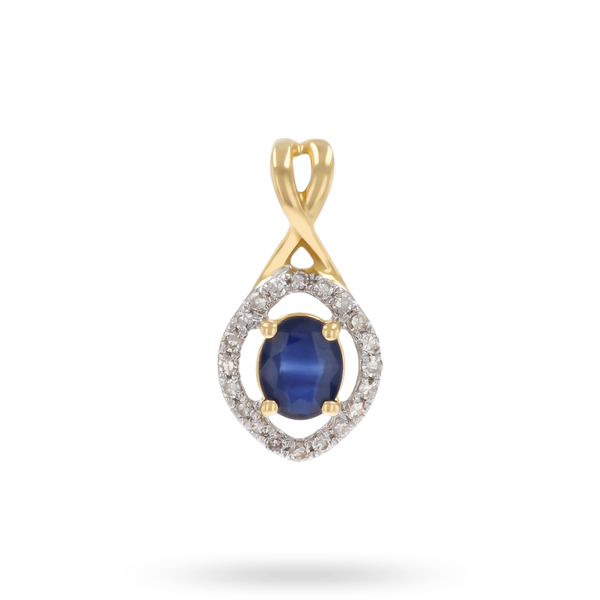 9ct Yellow Gold Kiss Sapphire & Diamond Halo Drop Pendant
