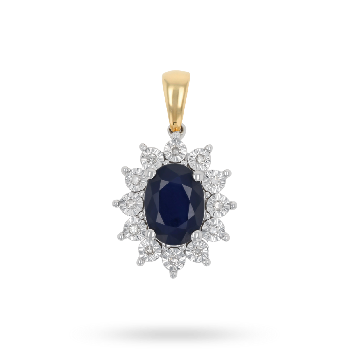 9ct White Gold Oval Shaped Sapphire & Diamond Cluster Pendant