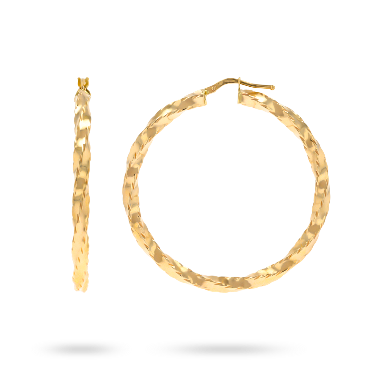 9ct Yellow Gold Diamond Cut Twist Hoop Earrings