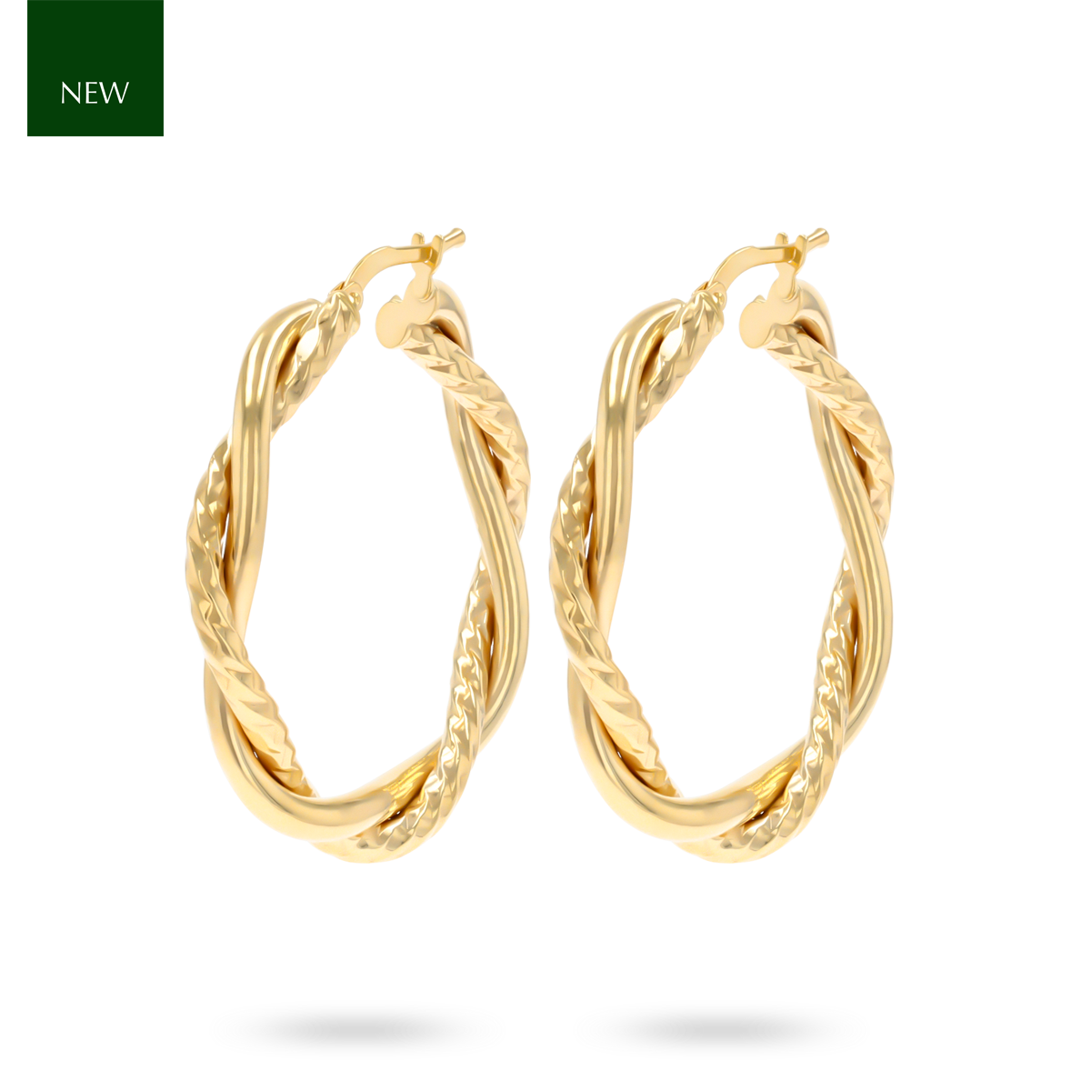 9ct Yellow Gold Double Twist Diamond Cut Hoop Earrings