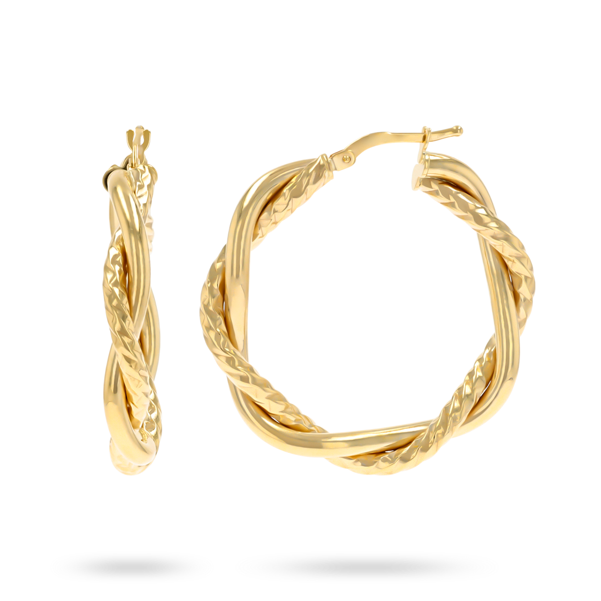 9ct Yellow Gold Double Twist Diamond Cut Hoop Earrings