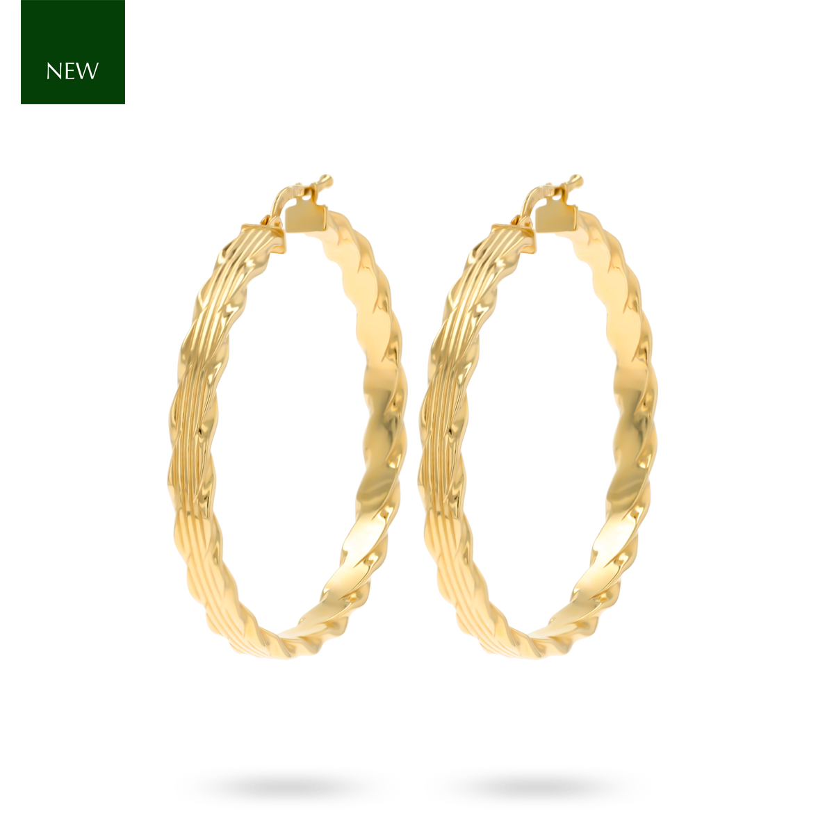 9ct Yellow Gold Flat Grooved Twisted Hoop Earrings