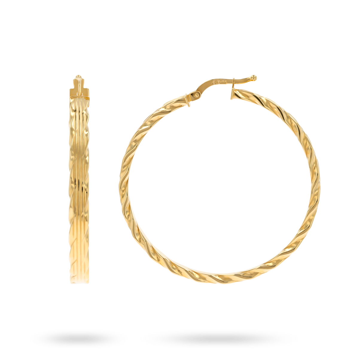 9ct Yellow Gold Flat Grooved Twisted Hoop Earrings