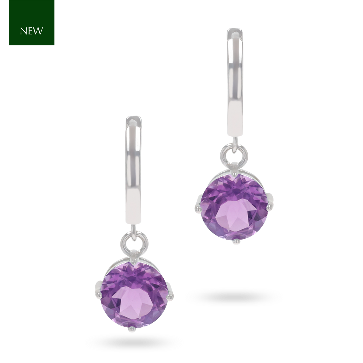 Sterling Silver Amethyst Hinged Huggie Earrings
